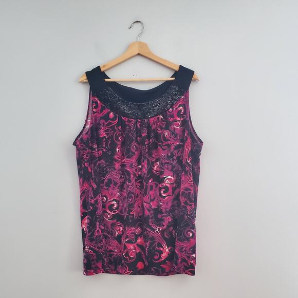 Avenue Stretch Sleeveless Pink Sequenced Neckline Top 22/24 - Picture 1 of 7